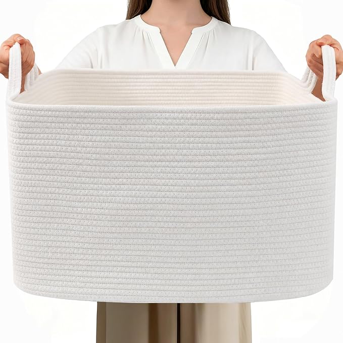 96L Woven Laundry Basket with Handles, Extra Blanket Basket by HZFTJOY