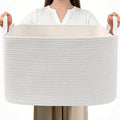 96L Woven Laundry Basket with Handles, Extra Blanket Basket by HZFTJOY