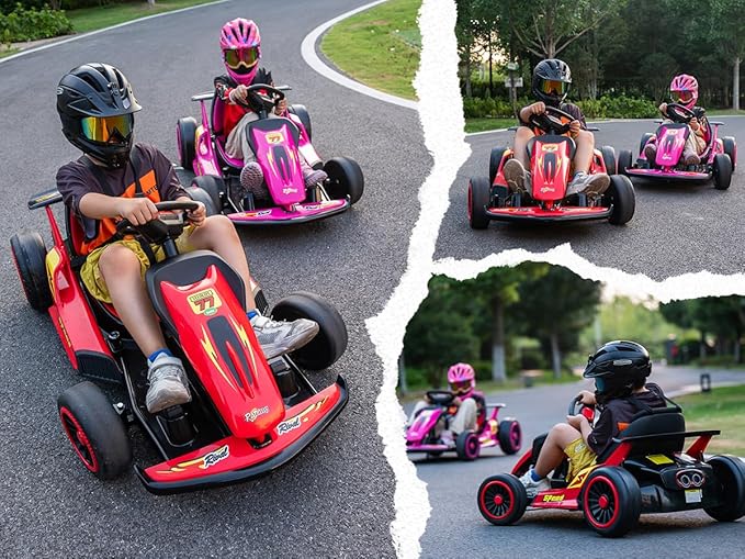 24V Electric Go Kart for Kids, Drift Kart with 400W Motors, EVA Tires, Max Speed 8.1 MPH, Music, Wireless, Electric Drifting Cart Outdoor Ride on Toy for Kids Ages 6+ (Blue)