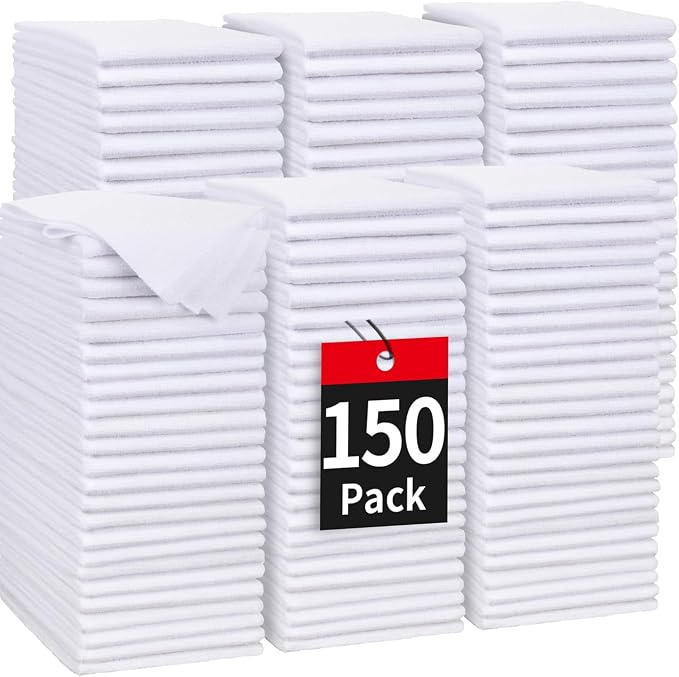 White Microfiber Cleaning Cloth, 150 Pack Shop Towels All-Purpose Cleaning Rags by HOMERHYME