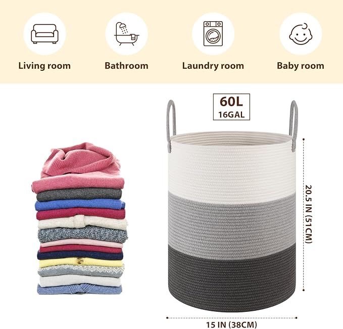OIAHOMY 60L Nursery Hamper Laundry Basket Laundry Hamper Gradient Grey - Image 2