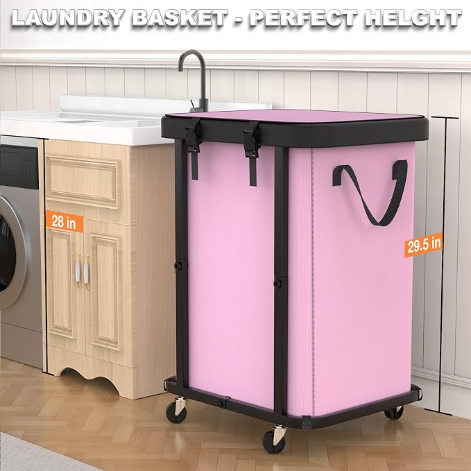 Laundry Basket with Wheels, 150L Rolling Hamper Carts - Image 4