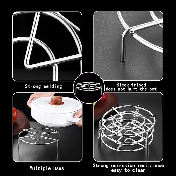 Stainless Steel Steam Rack Set of 3, 7" Tall Heavy Duty Pressure Cooker Trivet Rack Stand - Height 1.2", 2", 2.7"