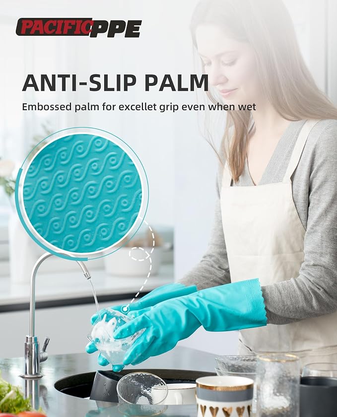 PACIFIC PPE 2 Pairs Dishwashing Gloves, Cotton Flocked Liner, Medium | - Image 3