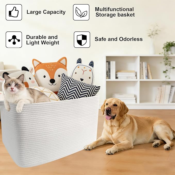 65L Large Laundry Basket with Handles, Woven Blanket Basket - Image 7