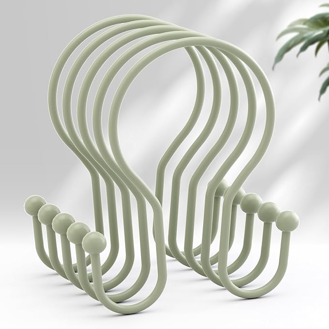 AmazerBath Shower Curtain Hooks Sage Green Shower Curtain Rings, Simple Double by AmazerBath