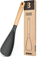 Cooking Spoon for Nonstick Cookwares, Great for Cooking and Serving Sturdy BPA-Free Matte Silicone, Wood Handle Spoon for Mixing, Scoop, and Scrape (GREY, 13.4 inch)