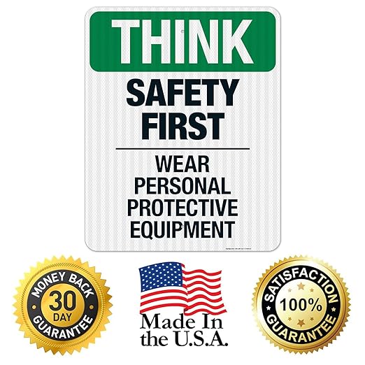 Think Safety First Wear Personal Protective Equipment Sign, 24x30 Inches, 3M EGP Reflective .080 Aluminum, Fade Resistant, Made in USA
