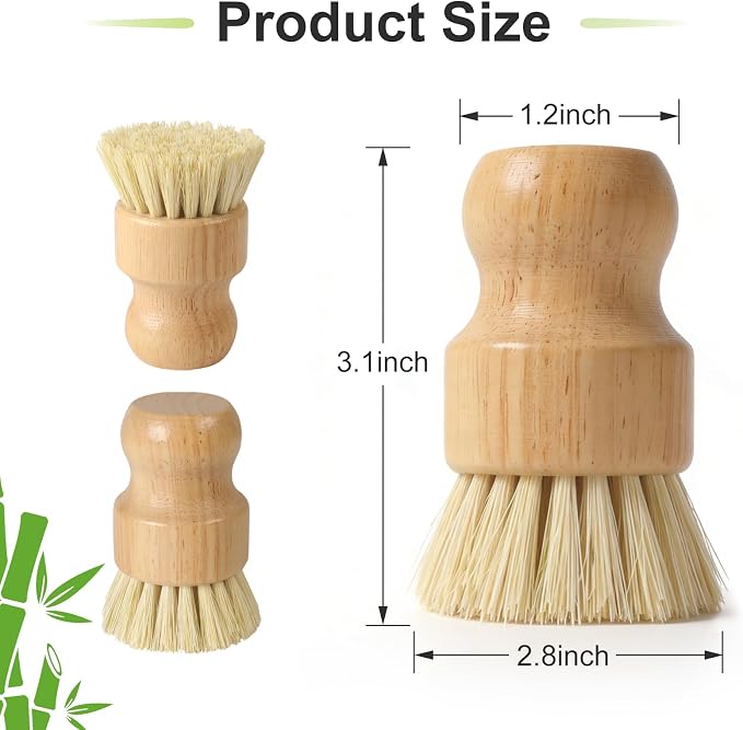 Bamboo Dish Brush, Natural Scrub Brush, 4 Pack Set | Wooden Dish Scrubber | - Image 2