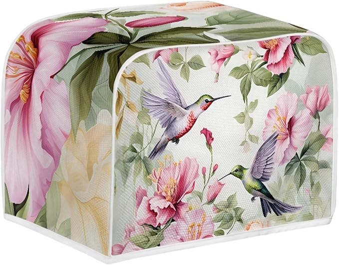 Hummingbird Flower Print Toaster 4 Slice Cover Appliance Dust-proof Cover Fingerprint Protection for Kitchen Small Appliance