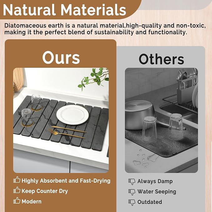 Large Stone Dish Drying Mat for Kitchen Counter, Quick Dry Stone Dishes/Bath - Image 7