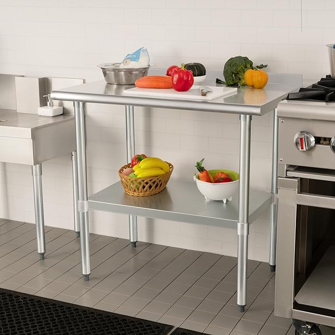 HARDURA Stainless Steel Table Prep & Work Table 24 x 36 Inches NSF Heavy Duty Commercial with Undershelf and Backsplash for Restaurant Kitchen Home and Hotel
