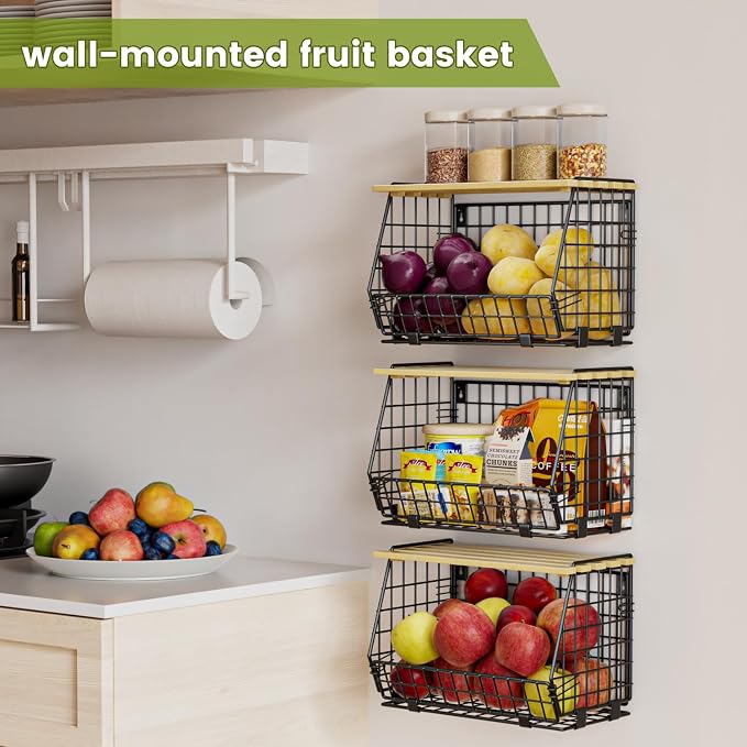 Hanging Fruit Basket for Kitchen, 3 Pack Vegetable Produce Basket - Image 5