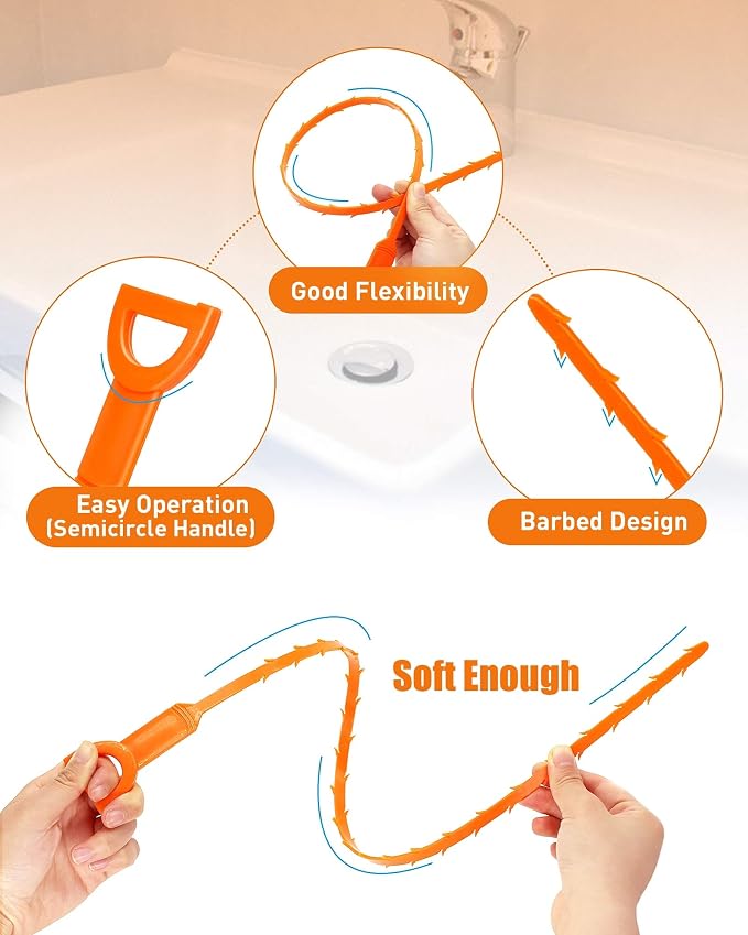 6 Pack 25 Inch Drain Snake Hair Clog Remover Tool, Flexible Sink Drain Cleaner - Image 2