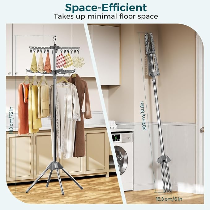 KINGBOARD Clothes Drying Rack, 72-Inch 2-Tier Stainless Steel, 27 Hanger Holes - Image 6