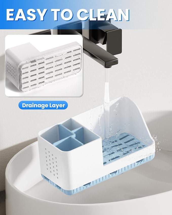 Toothbrush Holder Bathroom Counter Organizer & Storage Detachable | Anti-Slip - Image 2