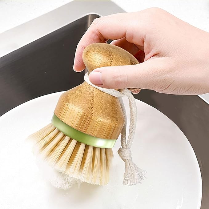Bamboo Dish Brush, Scrub Brush for Dishes Pots Pans Kitchen Sink Cast Iron - Image 5