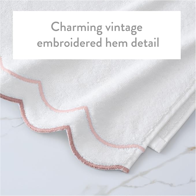 Peri Home 2 Piece Cotton Bath Towel Set, Embroidered, Blush Scallop - Image 3