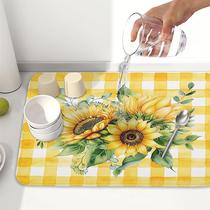 Sunflower Dish Drying Mat 18x24 Inch Absorbent Reversible Summer Sunflower - Image 6