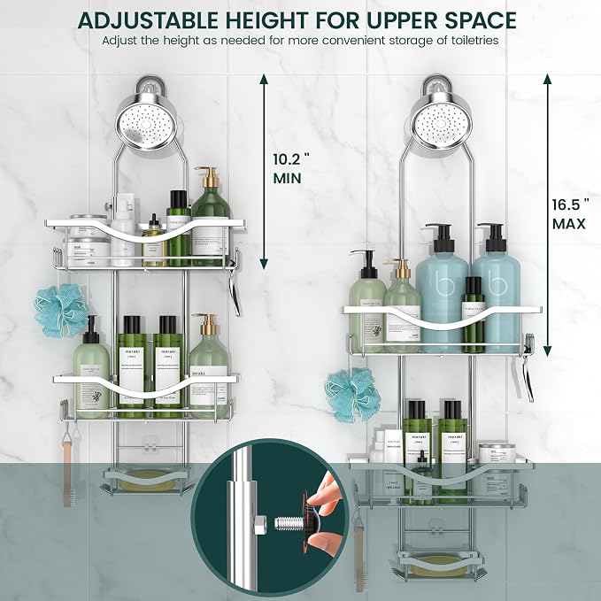 REINHARDT Adjustable Shower Caddy Hanging Over Shower Head - Image 2