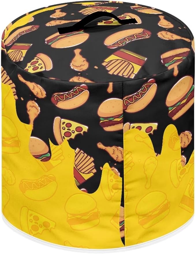 6 Quart Pressure Cooker Small Appliance Covers, Washable Dust Cover for Air Fryer Rice Cooker Kitchen Appliance Accessories with Storage Pockets, Pizza and Burger Print