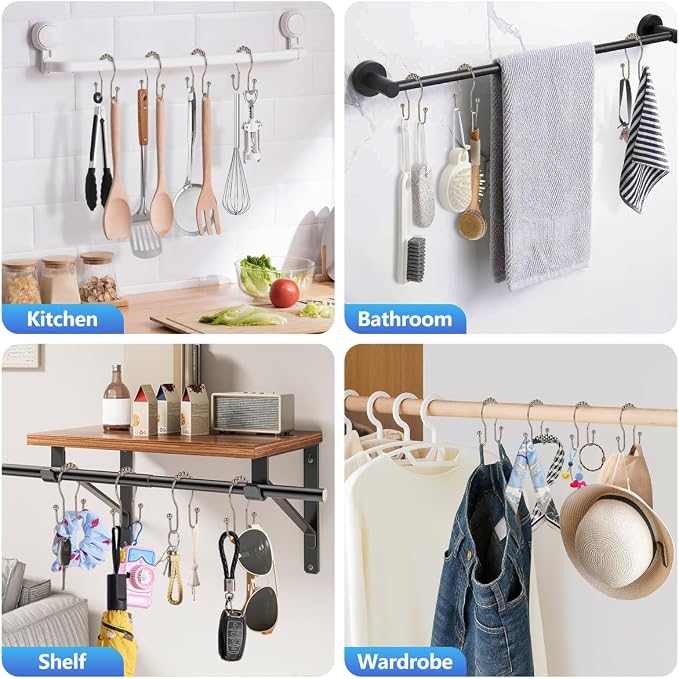 Resze Double Shower Curtain Hooks, Sturdy Metal Nickel Shower Curtain Rings - Image 7