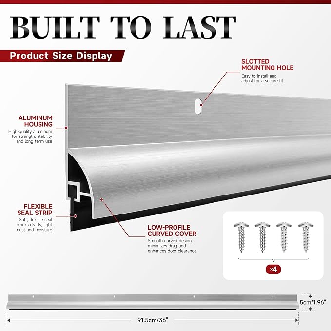 2 Pack Door Draft Stopper, Cuttable Weather Stripping Door Seal 36” Length - Image 7
