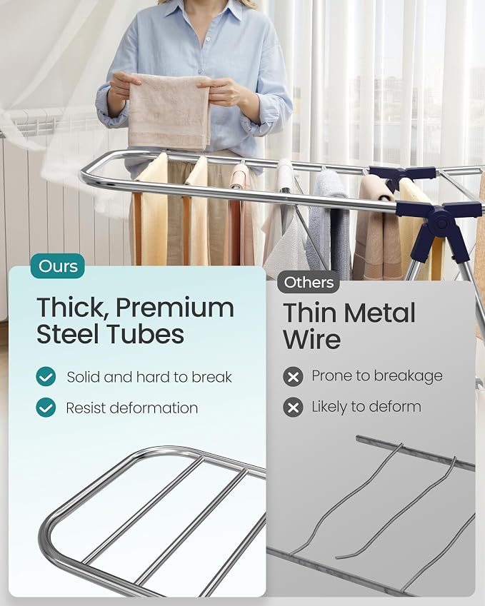 SONGMICS Clothes Drying Rack, Foldable Laundry Drying Rack, Metal Clothes Airer - Image 6