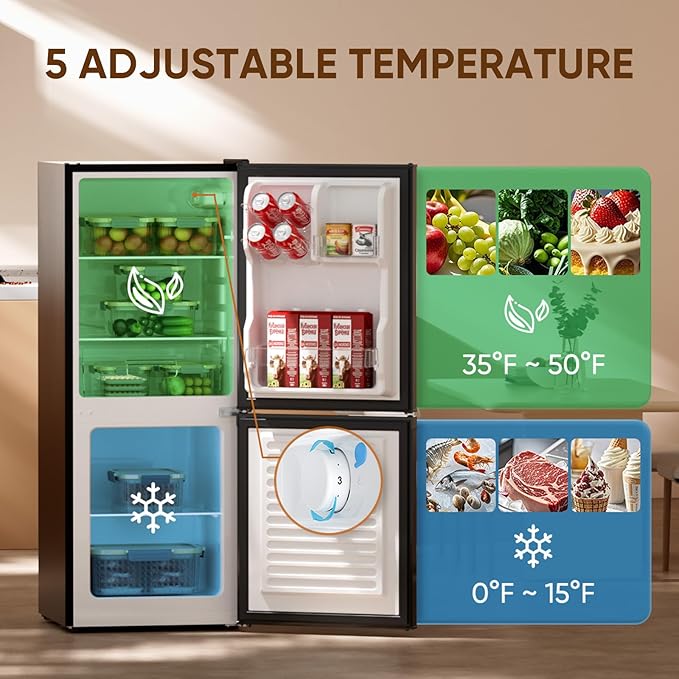 Upstreman 4.0 Cu.Ft Small Refrigerator with Bottom Freezer, Large Capacity Small Fridge with Freezer, Mini Refrigerator for Bedroom, Apartment, Kitchen, BM40 (Black)
