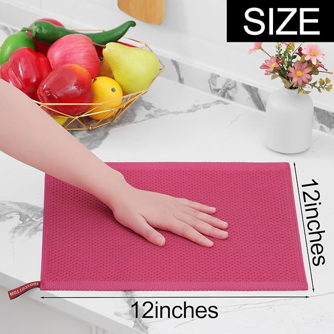 Homaxy 100% Cotton Waffle Weave Kitchen Dish Cloths 6-Pack, Hot Pink | 12 x 12 - Image 5