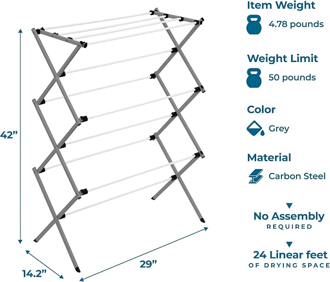 Honey-Can-Do 6-Tier Collapsible Steel Clothes Drying Rack, 24 ft - Image 6