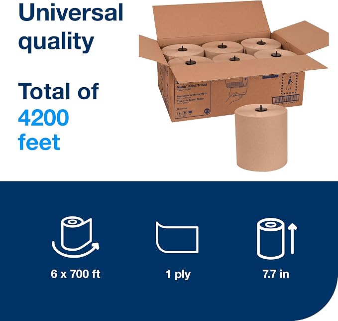 Tork Matic Paper Hand Towel Roll Natural H1, 6 Rolls x 700 ft - Image 2