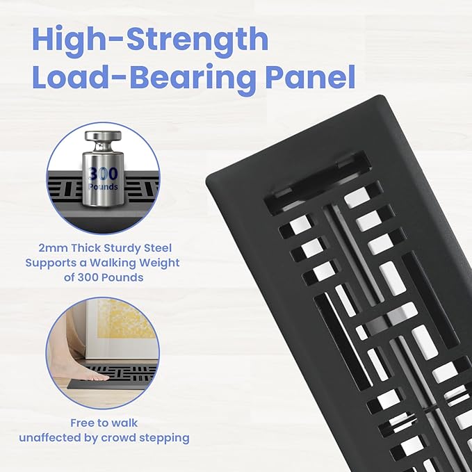 2x12 Inches Heavy Duty Walkable Floor Register Easy Adjust Air Supply Lever Floor Vents - Seattle Design - Vent Cover for Home Floor - Matte Black