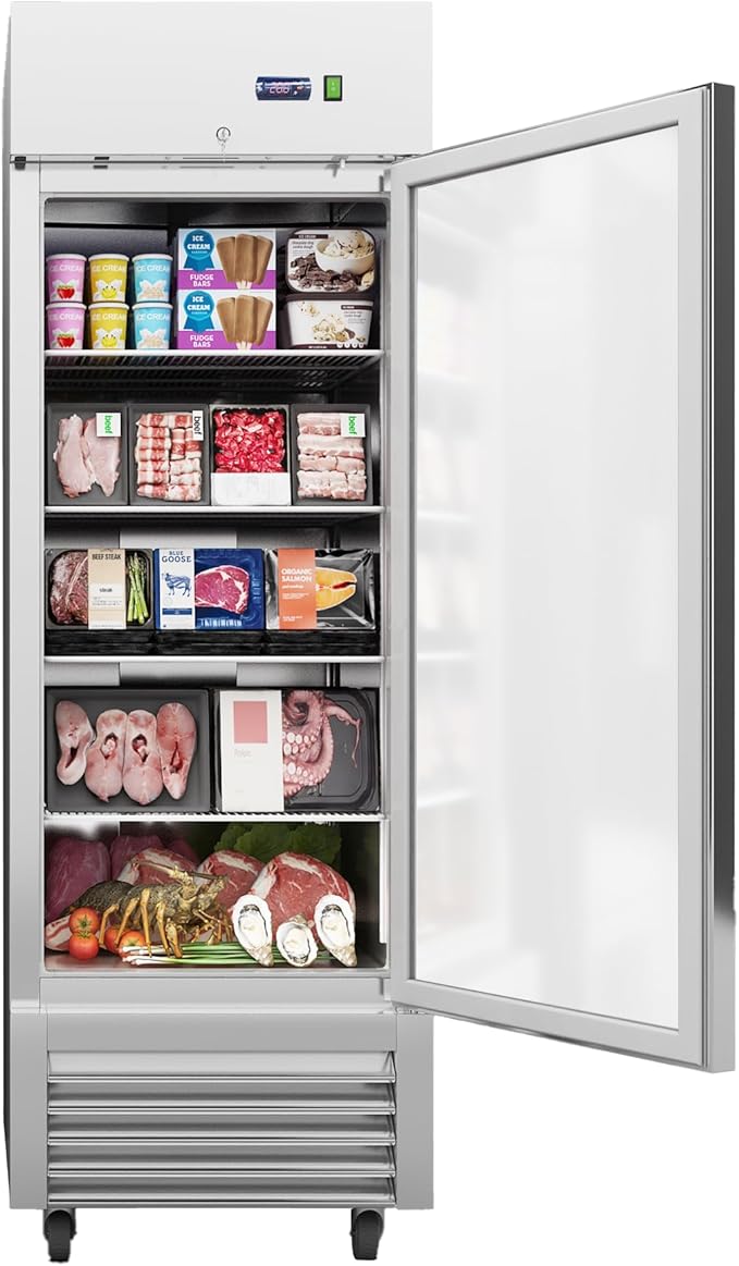 Commercial Freezer, 27"W Commercial Refrigerators, 23 Cu.Ft Commercial Reach in Stainless Steel Freezer, Commercial Freezer Upright with 4 Shelves for Restaurant, Bar, Supermarket