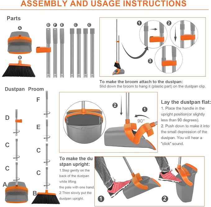 Broom and Dustpan Combo Set, Extended Reach Design, Built-in Comb Dustpan - Image 5
