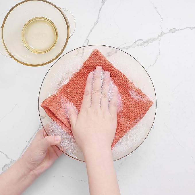 Homaxy 100% Cotton Waffle Weave Kitchen Dish Cloths 8-Pack, Coral | 12 x 12 - Image 4