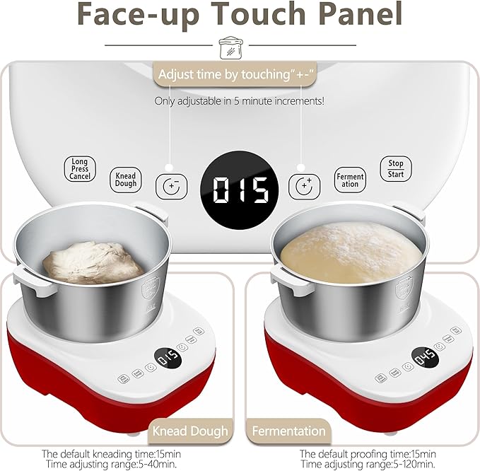 AIZIYO DoughChief, 7.4QT Dough Mixer, Dough Maker with Ferment Function, Bread Maker with 304 Stainless Steel Bowl, Removeable lid, Touch Panel Control, Proofing Box for Pizza & Bread