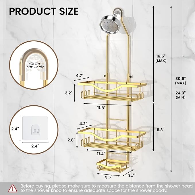 REINHARDT Adjustable Shower Caddy Hanging Rustproof Shower Organizer - Image 6