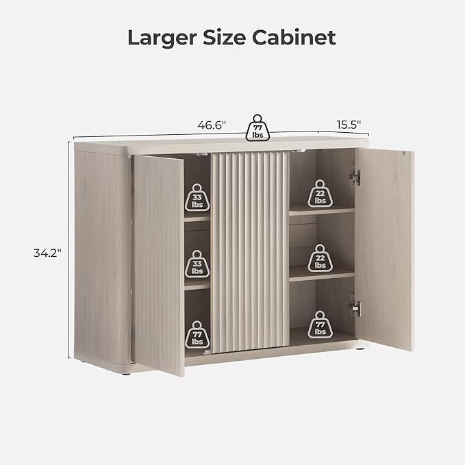 SICOTAS Buffet Cabinet with Storage Accent Sideboard with 6 Doors Modern 93.2" Credenza Fluted Buffet Table Media Console Cabinet Entryway Cabinets for Living Room Kitchen Dining Room Hallway