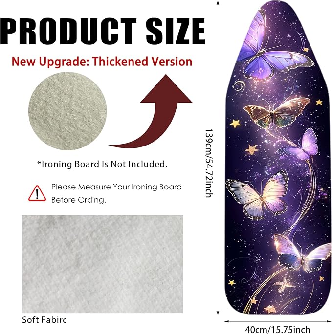 Nuxovilar Starry Butterfly Cotton Ironing Board Cover 15x54 Fabric - Image 3