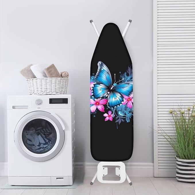 Blue Floral Butterfly Ironing Board Cover Scorch Resistant, Extra Thick Covers - Image 4