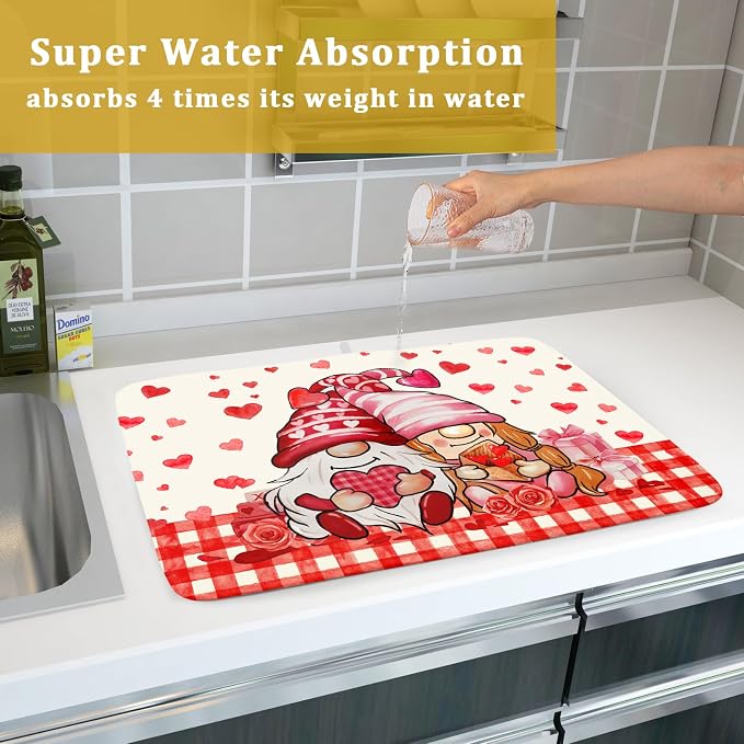 Love Gnome Dish Drying Mat 18"x24" Red Heart Microfiber Dish Drainer Rack Mat - Image 7