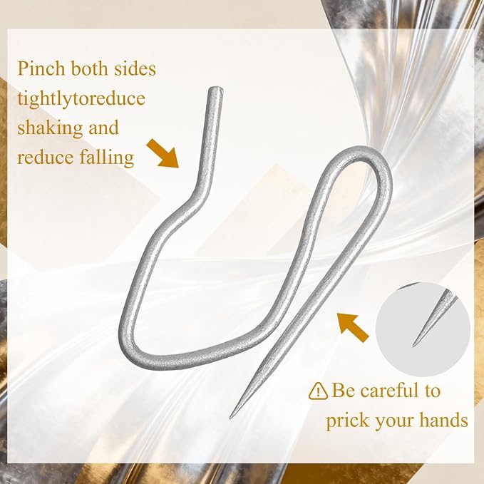Outus 58 Pack Metal Curtain Hooks Pin-On Drapery 1.2x1, Matt Silver | Pinch - Image 3