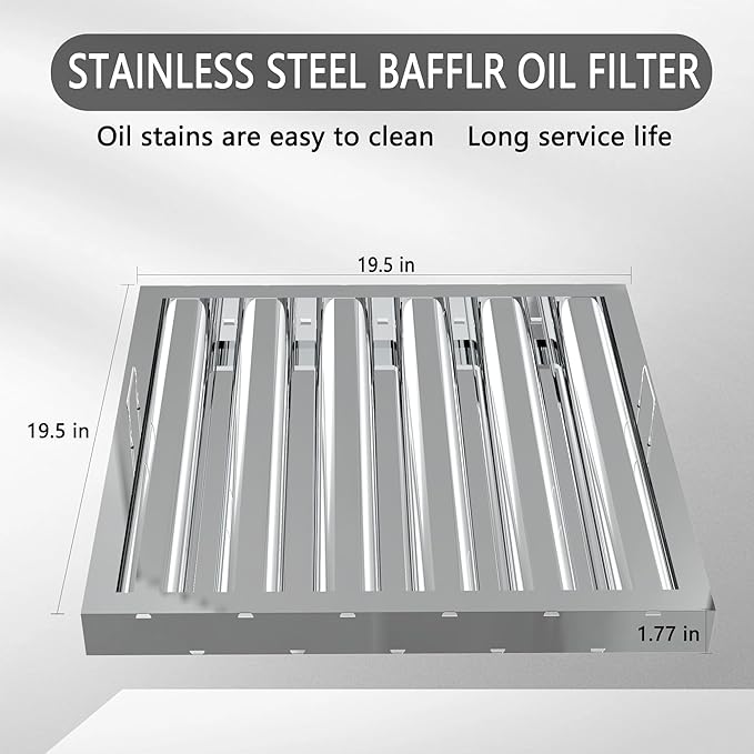 Stainless Steel Commercial Kitchen Hood Filter, Range Hood Baffle Grease Filter for Restaurant Exhaust Hoods, UL/NSF Listed, 19.5W x 19.5H Inch 5 Grooves Hood Filters（5 Pack）