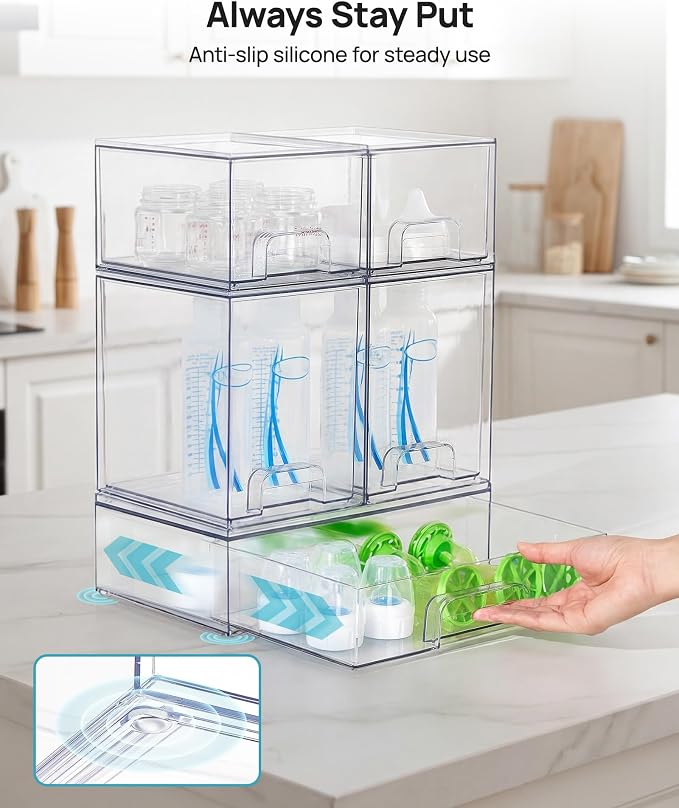 Vtopmart Clear Stackable Storage Drawers Set of 5, Plastic Organizer Bins | - Image 9