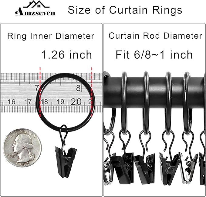 120 Pack Curtain Rings with Clips, Drapery Clips with Rings, Drapes Rings 1.26 - Image 3