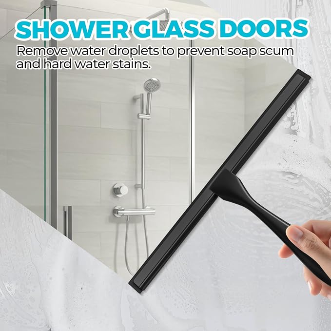 Shower Squeegee for Glass Doors, Tile Walls, Mirrors and Windshields | 10" Black - Image 2