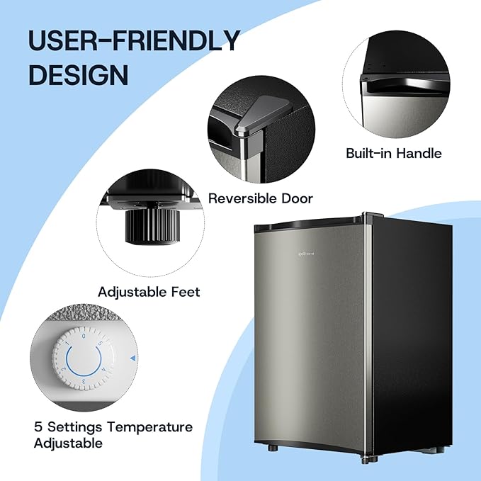 Upstreman 3.0 Cu.ft Small Mini Freezer Upright Freezer with Reversible Door, Fast Cooling, 5 Adjustable Thermostat, Stand Up Freezers with Ice Trays Defrosting Tools for Home, Dorm (Silver)