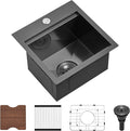 Scamall 15x15x9 Drop In Kitchen Sink Workstation, Nano Black 304 Stainless Steel Deep Single Bowl with Quick Drainage & Tarnish-Free Surface for Bar, Laundry, RV, Includes Accessories