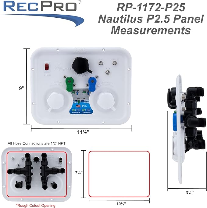 RecPro RV Water Management Panel | Nautilus P2.5 | 7-Function City-Water Fill (Yes, Include Install Kit) | Made in USA